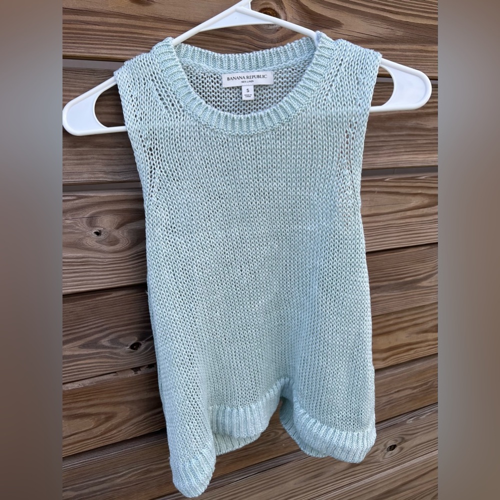Banana Republic Women’s Linen Turquoise Crew Neck Sleeveless Sweater Top Size S